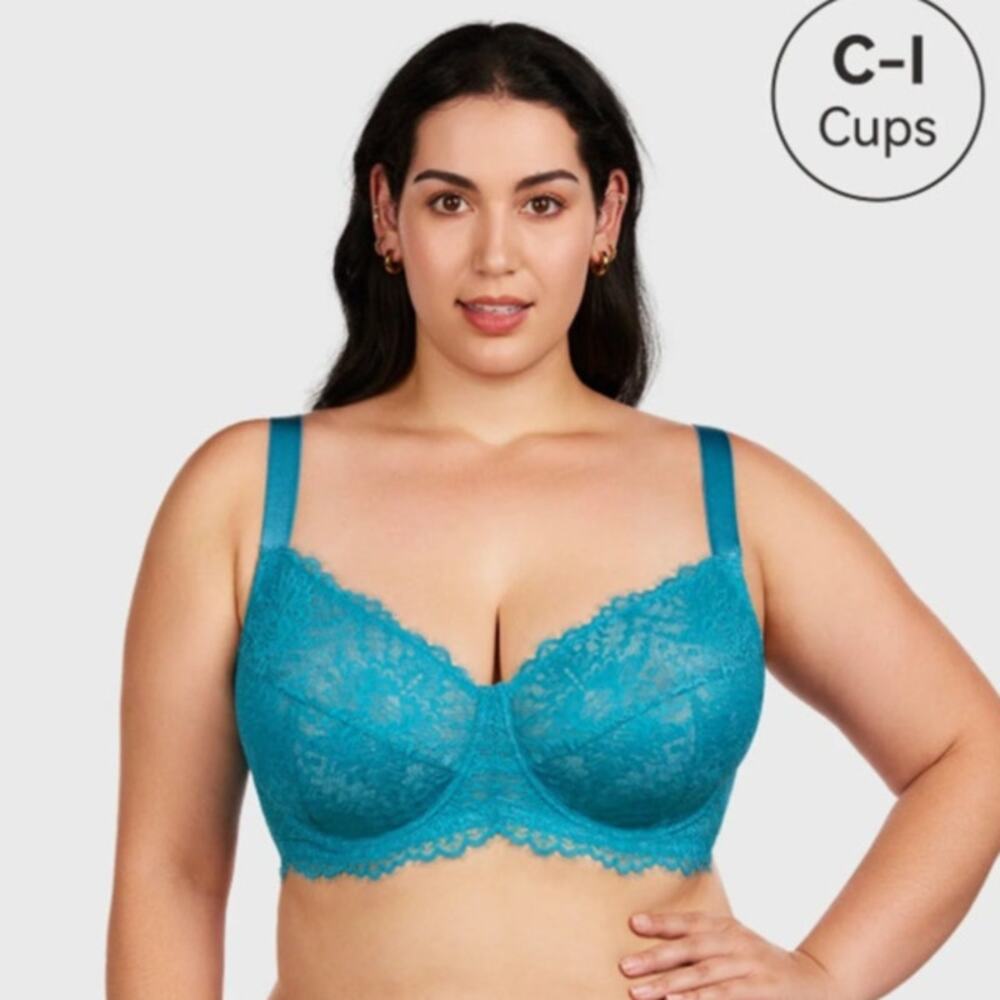 HSIA Sunflower Lace Minimizer Bra 38C Teal Full Coverage Underwire NWT